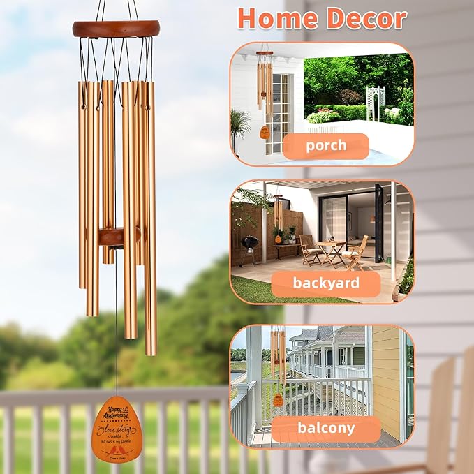 40th Anniversary Wedding Wind Chime with Meaningful Sayings, Happy 40th Anniversary Decorations Romantic Gifts for Couple, Parents, Wife, Husband, Friends, Ruby Anniversary Keepsake