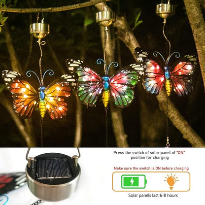 Asense 3 Pcs Hanging Butterfly Wind Spinners with Light Home Garden Decor, Patio Yard Backyard Outdoor Art Outside Decorations Metal Wind Chimes Gifts for Lawn Hanging Pinwheels Crafts Ornaments