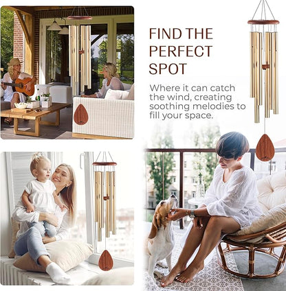 UpBlend XL Wind Chimes for Outside Gift – Deep Tone Wind Chime with Decorative Stone – Porch & Patio Decor, Elegant Outdoor Ornament, Garden Gifts. 38” Bronze.