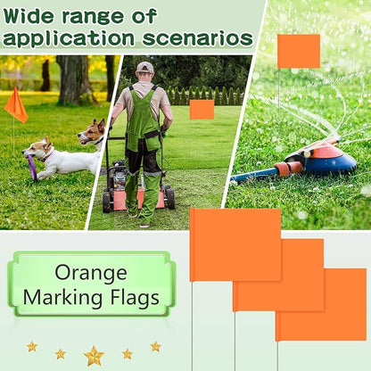 Amylove 300 Pcs Marking Flags 15 x 4 x 5 Inch Marker Flags for Lawn Yard Survey for Lawn Irrigation Landscape Fence Sprinkler Pet Training(Orange)