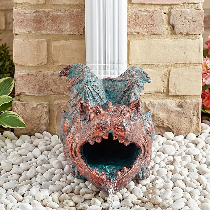 Gothic Gargoyle Gutter Guardian Rain Downspout Extension Outdoor Statue, 12 Inch High, Cast Stone Resin, Bronze Stone Finish for 3"x4" Decorative Gutter Extension
