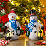 Suzile 2 Pack Solar Snowman Statue Winter Decoration 9.4 Inch Resin Garden Winter Statue with Lantern Lights Outside Snowman Figurine for Pathway Courtyard Lawn Patio Porch Indoor Home Decor