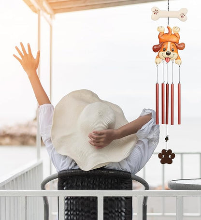 CoTa Global Cute Beagle Puppy Wind Chime - Brown and White Dog Hanging Decor with Copper Tone Wind Chime Tubes, Indoor, Outdoor, Porch, Patio, Yard, or Garden Decoration - 31.5 Inches