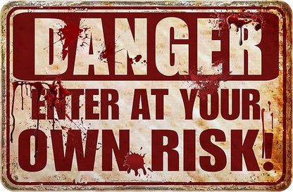 Halloween Decorations Outdoor Scary Metal Sign Halloween Bloody Horror Signs For Party Enter At Your Own Risk 12"x8"