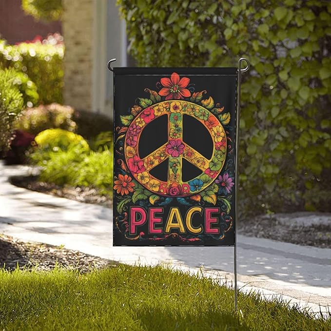 Garden Flags 12×18 Inch Peace Floral Double Sided Decorative Yard Banner Seasonal Flag for Outdoor Outside Decor