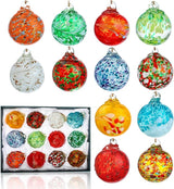 Set of 12 Hand Blown Glass Ball Ornaments Decorative Hanging Ornaments Glass Gazing Balls Witches Balls Decor for Outdoor Patio Garden Window