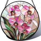 Stained Glass Sun Catcher Window Hanging - Pink Phalaenopsis Orchid Floral Design, Indoor Decor Gifts for Mother's Day, Birthday, Christmas - Perfect for Women, Mom Home Window Decor (Pink) 7.8in