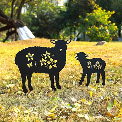 LHEARTMIC Sheep Garden Decor Metal Stakes Black Sheep Silhouette Statues Decorations for Yard, Lawn, Patio, Backyard, Pathway, Outdoor Sheep Lovers Gifts for Women Men