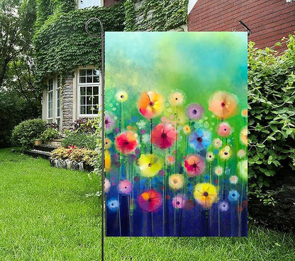 Watercolor Abstract Spring Summer Seasonal Green Floral Flowers Art House Flag 28" x 40" Double Sided Polyester Welcome Large Yard Garden Flag Banners for Patio Lawn Home Outdoor Decor
