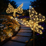 Lomotech Solar Garden Lights - 18" 240 Leds Foldable Outdoor Butterfly Garden Decor, Waterproof Larger Outdoor Solar Lights with Iron for Garden Patio Yard Lawn Pathway Decorations (Warm White)