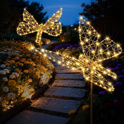Lomotech Solar Garden Lights - 18" 240 Leds Foldable Outdoor Butterfly Garden Decor, Waterproof Larger Outdoor Solar Lights with Iron for Garden Patio Yard Lawn Pathway Decorations (Warm White)