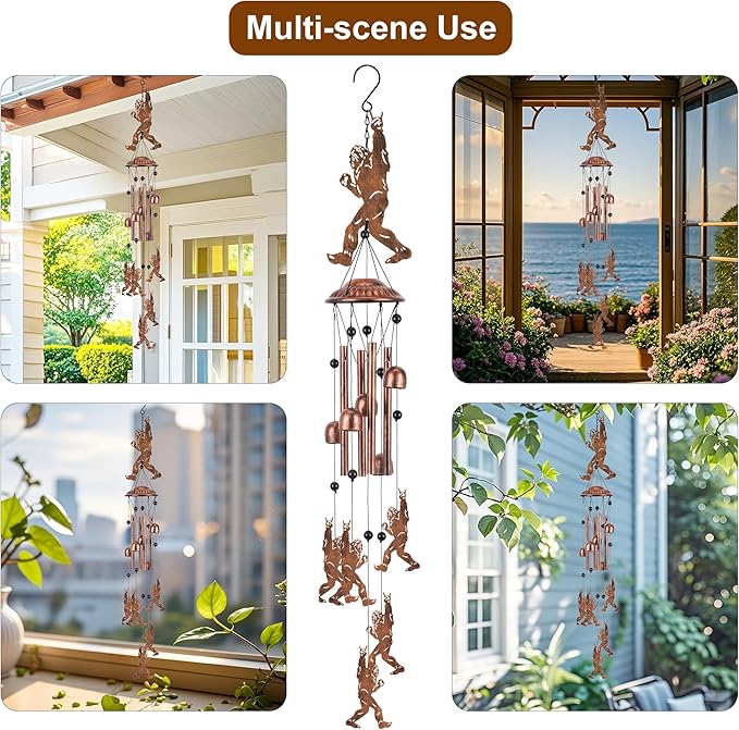 Bigfoot Wind Chimes for Outside Metal Sasquatch Wind Chimes Outdoor Indoors Wind Chime Garden Decor Gifts for Women Men Porch Patio Home Yard Porch Decoration
