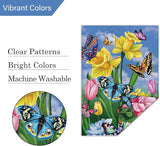 Louise Maelys Spring Garden Flag 28x40 Double Sided Vertical, Burlap Large Butterfly Floral Flower Welcome Yard House Outside Outdoor Summer Decoration