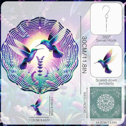 Wind Spinners Outdoor Hummingbird - Hanging Wind Chime for Garden Decor, 12-Inch Stainless Steel Wind-Spinner with Tail Spinner, Wind-Sculptures for Indoor Patio Lawn Yard, Christmas Ornament Gift