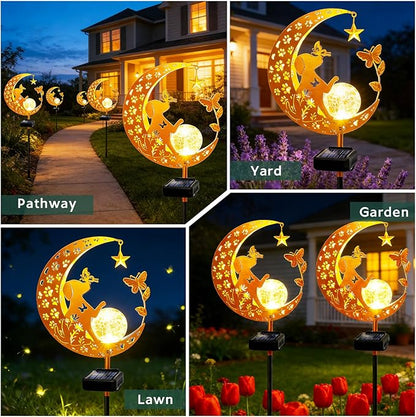 ZNYCYE Solar Lights Outdoor Decorative Moon Dog Butterfly Solar Stake Lights Birthday Mothers Day Gifts for Mom Women Grandma, Garden Decor Waterproof for Walkway, Yard, Lawn, Patio (Warm White)