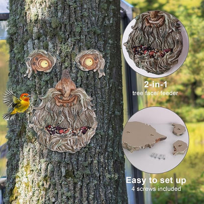 MEETYAMOR Garden Decor for Outside, Funny Tree Faces Bird Feeder Decor Outdoor Statues, Whimsical Old Man Tree Sculpture Decorations for Lawn, Patio, Yard Art