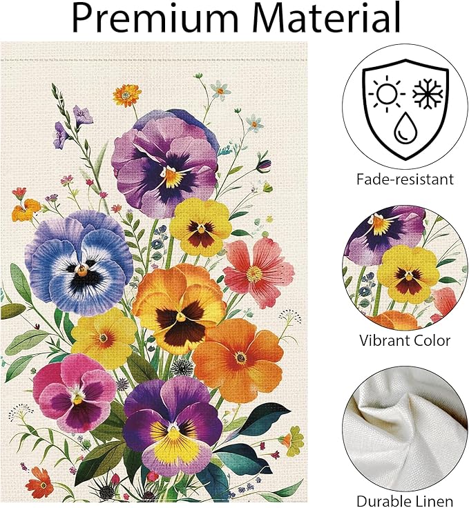 Spring Summer Pansy Flower Garden Flag 12x18 Inch Double Sided Burlap, Floral Seasonal Yard Sign Home Outdoor Decoration