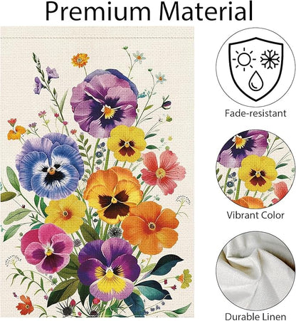 Spring Summer Pansy Flower Garden Flag 12x18 Inch Double Sided Burlap, Floral Seasonal Yard Sign Home Outdoor Decoration
