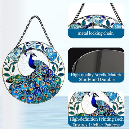 Plexiglas Peacock Suncatcher Kit - Stained Plexiglass Window Hanging for Room Decor Aesthetic, Cute Garden Decor for Outside, Yard and Balcony Decor - Home Decor Aesthetic SunCatcher