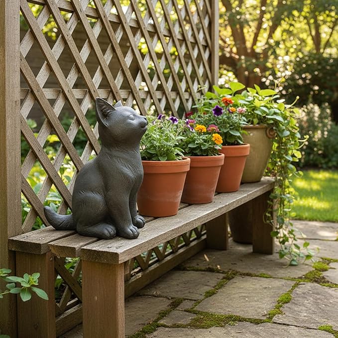 Braxio Cat Garden Statue Outdoor Decor - Realistic Sitting Cat Figurine for Patio, Yard, Porch, Resin Curious Kitty Sculpture Lawn & Home Decoration 8.5 x 5.4 x 10 Inch