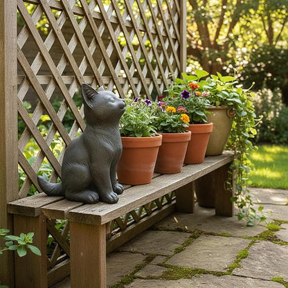 Braxio Cat Garden Statue Outdoor Decor - Realistic Sitting Cat Figurine for Patio, Yard, Porch, Resin Curious Kitty Sculpture Lawn & Home Decoration 8.5 x 5.4 x 10 Inch