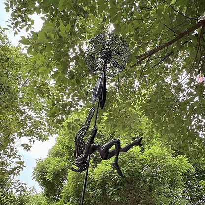 Flower Fairy Dancing with Dandelion Garden Sculpture,Angel Metal Ornaments Stainless Steel Statue Decorations,Wonderland Outdoor Yard Lawn Patio Stakes Sculptures Decor (C)
