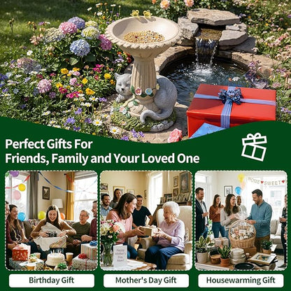 Lyeasw Cat Statue Garden Decor with Bird Feeder Outdoor Yard Decor – Weatherproof Resin Outdoor Patio Porch Lawn Art – Unique Birthday Gifts for Bird Lovers Mom Grandma Women