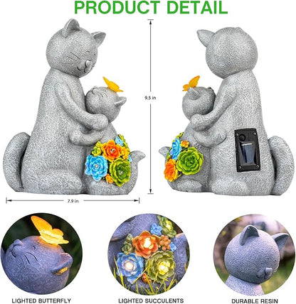 Candieslife Solar Garden Statues Loving Cat Figurine Lights for Outside, Yard Decorations Outdoor, Garden Decor Unique Mothers Day Birthday Housewarming Gifts for Mom, Women, Lover