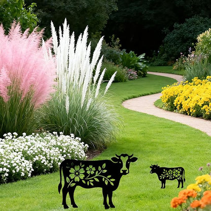 GLOBLELAND 2 Pcs Pattern Cow Garden Stakes Animals Metal Decorative Garden Stakes Metal Yard Signs Decoration for Lawn Patio Yard Garden Decor