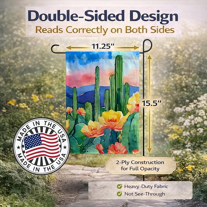 Caroline's Treasures Arizona Saguaro Cactus Blossom in Watercolor Garden Flag Mailbox Flag Decorative Yard Flag Banner Outside Patio Artwork Yard Flower Beds, Garden Size, Multicolor