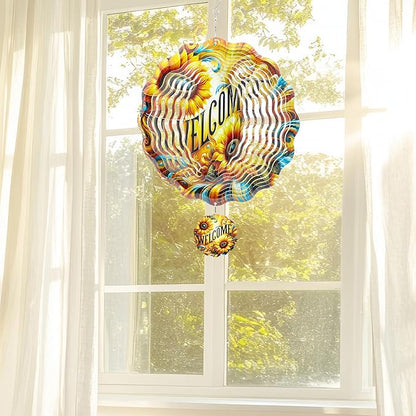 Hanging Wind Spinners Outdoor - 3D Metal Wind Spinner Kinetic Spinning Stainless Steel Art Ornaments Sunflower Decor for Garden Patio Porch Birthday Gifts for Women Men Mom Grandma Dad