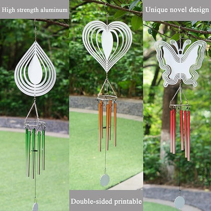 4 Packs Sublimation Wind Chime Wind Spinner Blanks Set 3D Aluminum Metal Wind Sculpture Kinetic Spinners Chimes for Yard and Garden Indoor Hanging Decoration (Mix Pattern)