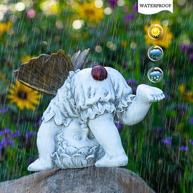 Suyorpe Fairies for Fairy Garden Solar Decor - Fairy Figurines Resin Outdoor Statues Ornaments with Light up Ladybug for Patio,Lawn,Yard,Porch,Outside Angel Gifts