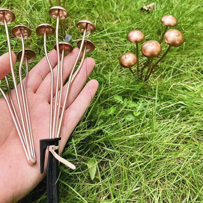 6.5" Metal Mushroom Garden Statue Decor (2-Pack) - Rust-Proof Iron Mushroom Stakes for Outdoor Lawn, Yard, & Patio - Flower Pot Ornament, Creative Gift for Garden Lovers (Stakes & Straps)