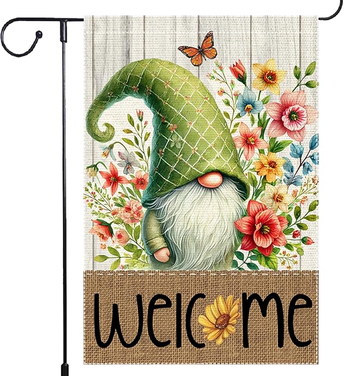 Gnome Garden Flags 12x18 Inch Double Sided Small Burlap Spring Summer Seasonal Holiday Wildflowers Home Outdoor Yard Lawn Welcome Buffalo Plaid Flag Decor