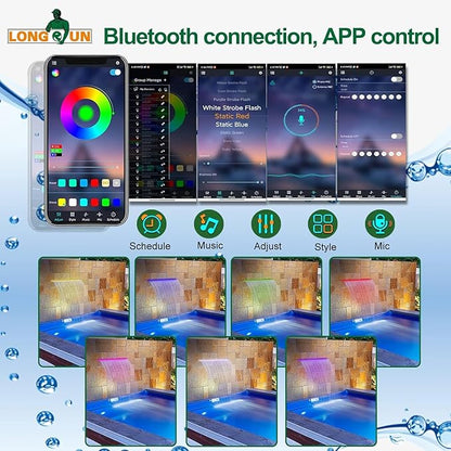 Longrun LED Fountain Light,Waterfall LED Light Strip,Remote and APP Control Waterproof Aluminum LED Lights for Pool Water fall Fountain,Pond Waterfall Spillway Landscape Lighting Decoration(34.85Inch)