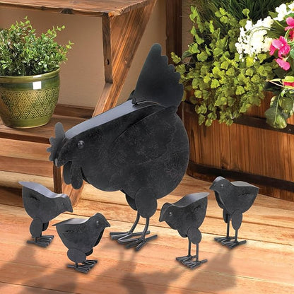 Zingz & Thingz Galvanized Metal Collection Country Farmhouse Animal Garden Sculpture, 11.25x3.75x14.5, Hen with Chicks