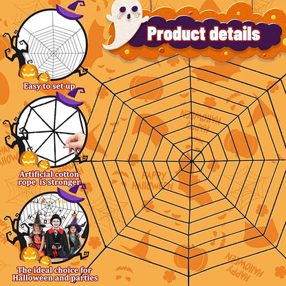 12 FT 9-Ring Spider Web Halloween Decorations, Giant Rope Fake Spider Web for Scary Haunted House, Outdoor Yard, Porch, Wall, and Spooky Trick-or-Treat Hanging Party Decor (Black)