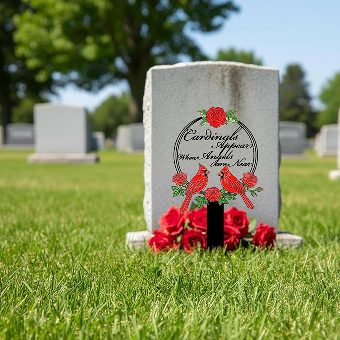 Cardinals Memorial Grave Stake with Cardinals Appear When Angels are Near - Metal Sympathy Grave Marker, Rust-Resistant Outdoor Cemetery Decoration(Cardinal)