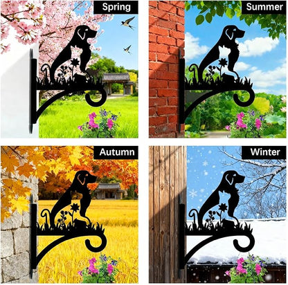 Dog Plant Hanger Bracket Iron Plant Brackets 10.6 x 13.9 Inch Black Flower Cat Dog Silhouette Indoor Outdoor Decorative Basket Wall Mounted Hanging Hooks for Porch Garden Wind Chime Lantern