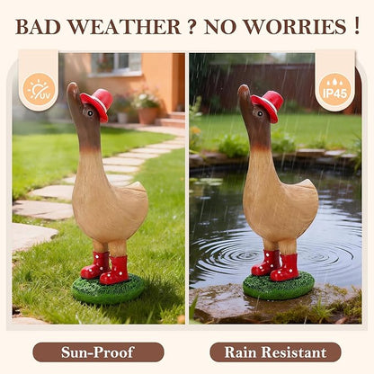 Garden Duck Statues with Solar Hat Light Outdoor Decor, Cute Runner Duck Figurines for Yard Patio Lawn, Animal Ornaments Resin Crafts, Gifts for Women Mom Housewarming