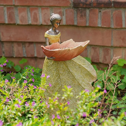 DiliComing Fairy Garden Statue Bird Feeder - 12 Inch Fairy Statue for Home Decoration, Resin Outdoor Statues for Garden Decoration, Best Bird Feeder Gift for Women(Yellow)
