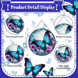 Butterfly Stained Glass Window Hanging - 7.9'' Handmade Sun Catcher Floral Garden Decor, Colorful Glass Panel Crystal Butterfly Wall Art for Home Windows - Birthday Gifts for Women, Mom, Nature Lovers