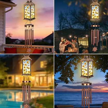 YHmall Sunflowers Wind Chimes for Outside, 37" Hanging Solar Windchimes Outdoors Memorial Gifts for Women Mom Grandma, Solar Lights Wind Chime for Garden Patio Outdoor Decor