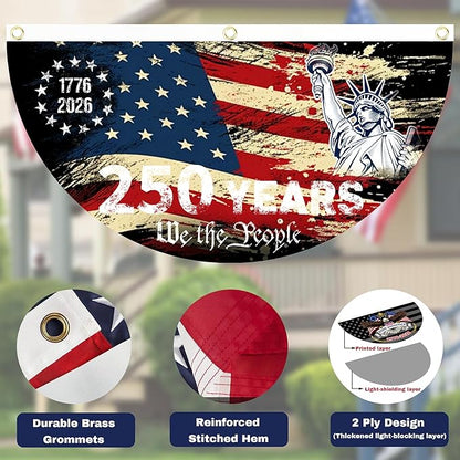 2PCS 250th Anniversary USA Flag, 1.5X3 FT 1776-2026 Fan Flags, 2 Ply Year American Anniversary Flag for Wall, Front Door, Porch, Fence, Outdoor Decorations (Style 2)