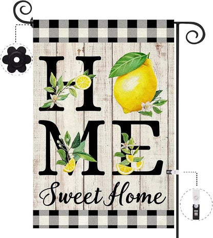 ORTIGIA Summer Lemon Garden Flag 12.5 x 18 Inch Double Sided Burlap Home Sweet Home Yellow Fruit Small Yard Flag Farmhouse Holiday Seasonal Outdoor Outside Decoration