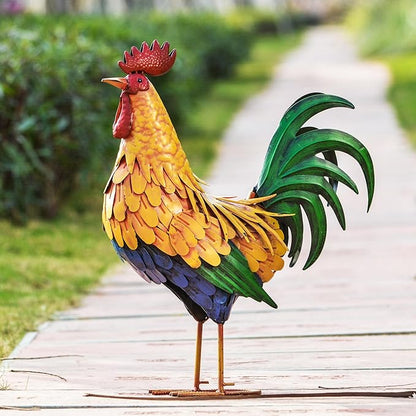TERESA'S COLLECTIONS Large Metal Rooster Garden Statues Decor, 21 Inch Outdoor Chicken Sculpture Figurines Bird Yard Art for Farm Patio Lawn Kitchen Decorations,Housewarming Gift