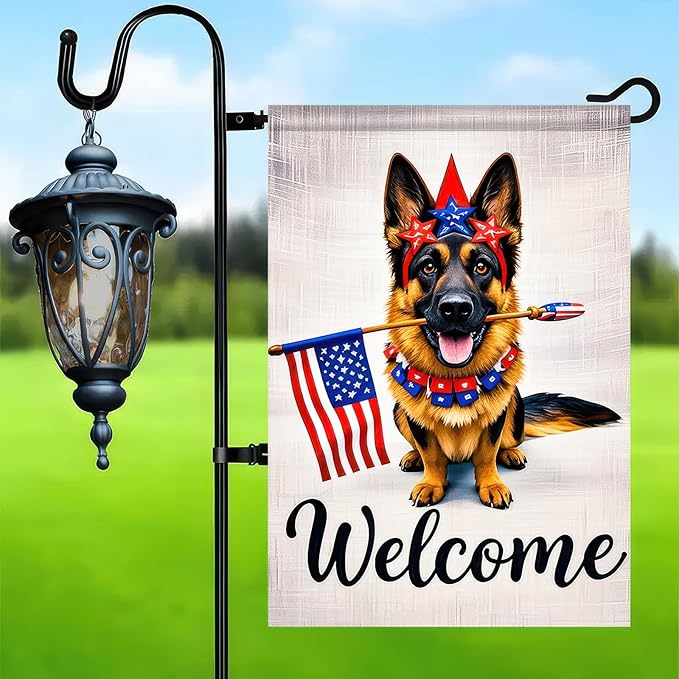 BlissYard Welcome Patriotic German Shepherd Garden Flag 12x18 Inch Double Sided Vertical Polyester Small Yard Flag American Flag Dog Outdoor Decor Lawn Garden Banner 4th of July Independence Day Decoration