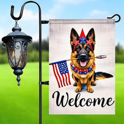 BlissYard Welcome Patriotic German Shepherd Garden Flag 12x18 Inch Double Sided Vertical Polyester Small Yard Flag American Flag Dog Outdoor Decor Lawn Garden Banner 4th of July Independence Day Decoration