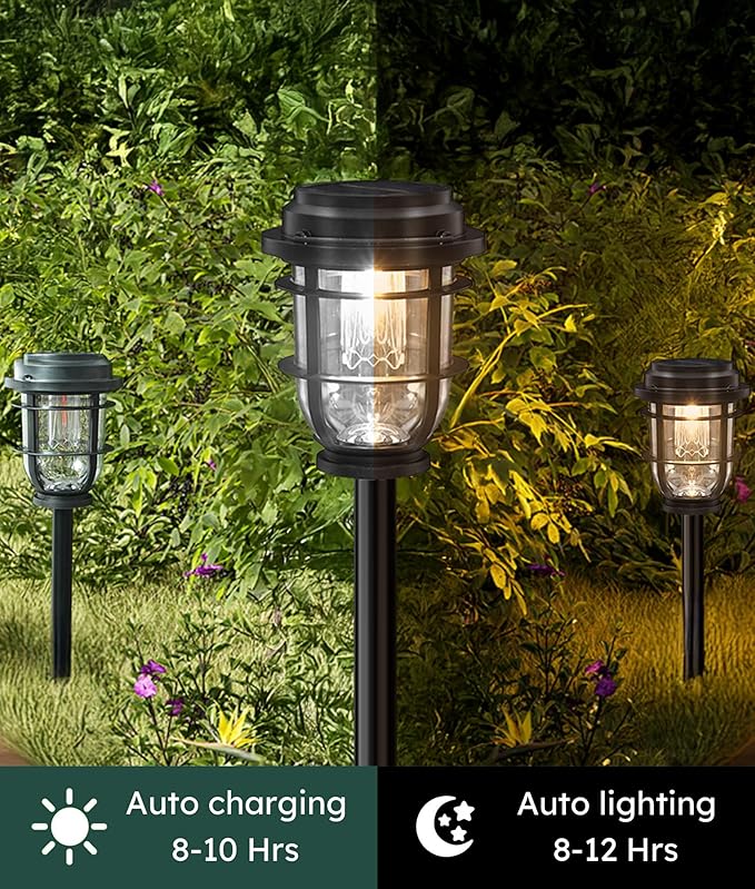 Vuees 4-Pack Solar Pathway Lights, Bright Auto Garden Lights Decor - Durable Landscape Lighting for Lawn, Patio, Walkway, Driveway, Housewarming Gift Ideas